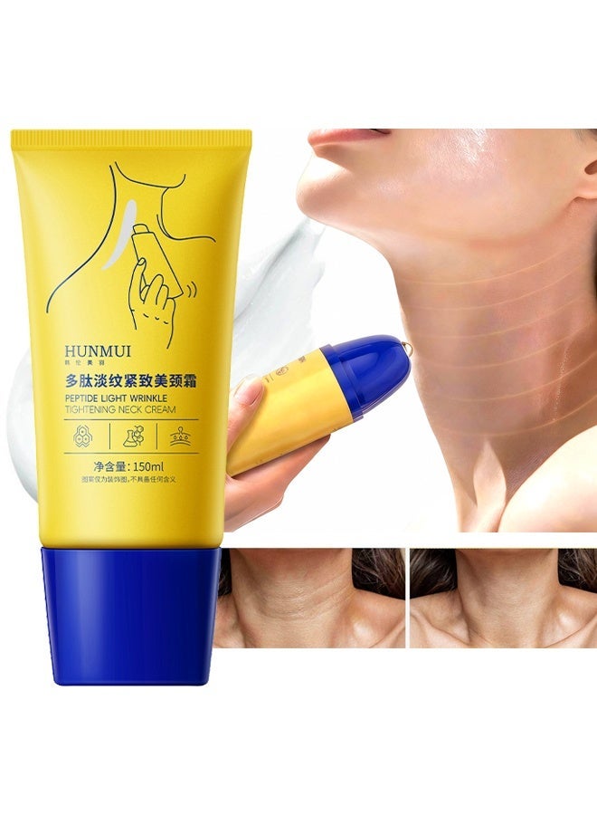 HUNMUI Peptide Light Wrinkle Tightening Neck Cream-150ml Neck Cream With Roller, Neck Tightening Treatment, Anti-aging Firming Lifting Neck Cream, Hyaluronic Acid Reduces Wrinkles, Suitable For Crepey Skin Body Care, Smooths Wrinkles & Fine Lines - Image 1